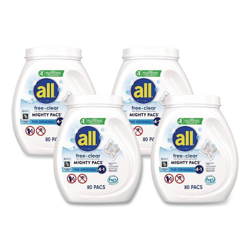 All Mighty Pacs Free Clear Laundry Detergent 80 Pods/Tub Case Of 4 397695