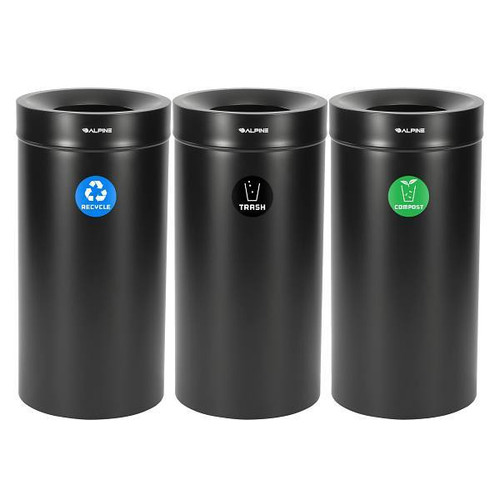 Alpine Industries 27 Gallon Ss Compost Bin Recycle Can/Trash Receptacle Black 359461