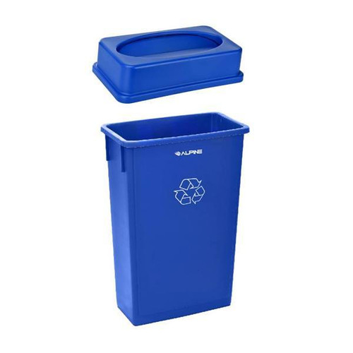 Alpine Industries 23 Gallon Blue Trash Can Recycle Bin And Drop Slot Lid 364045