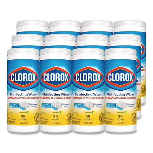Disinfecting Wipes, Bleach Free Cleaning Wipes, 1-Ply, 7 X 8, Crisp Lemon, White, 35/Canister, 12 Canisters/Carton