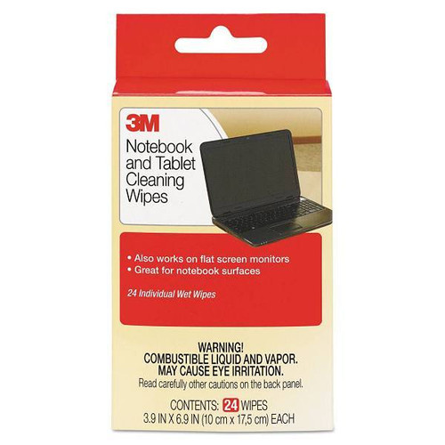3M Notebook Screen Cleaning Wet Wipes 1-Ply 7x4 Unscented White Package Of 24