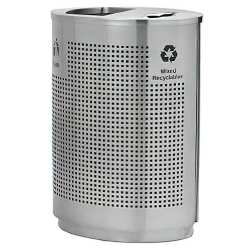 Commercial Zone Products Precision 40 Gallon Grand Dual Mixed Recyclable And Trash Receptacle (Silver)