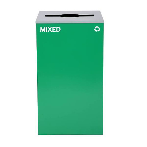 Alpine Industries 29g Square Mixed Recycling Green Bin Steel Metal Receptacle