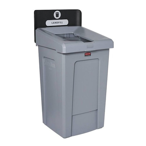 Rubbermaid Commercial Slim Jim 33 Gal. 1-Stream Landfill Bin For Recycling Station, Gray And Black