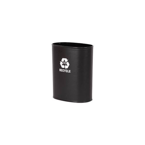 Hapco 13q Oval Plastic Vegan Leatherette Wastebasket Black/White Recycle 8/Pk