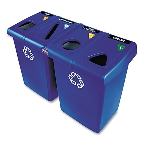 Glutton Recycling Station, Four-Stream, 92 Gal, Plastic, Blue
