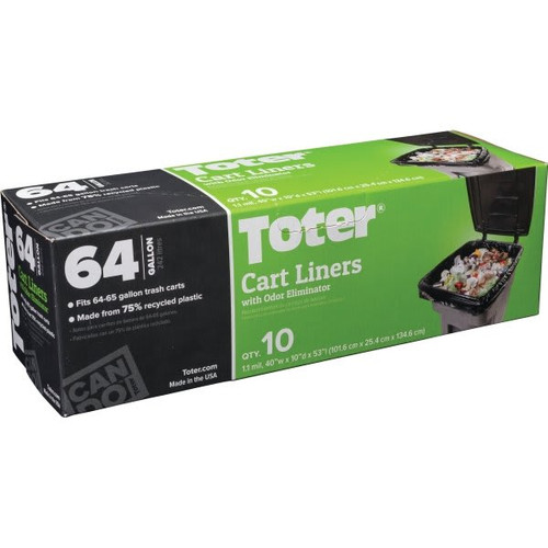 Toter 1.1 mL Low-Density Trash Can Liner For 64 Gal. Cart (10-Box) (Black)
