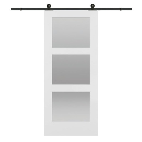 Mmi Door Primed 3-Lite 36" X 84" Kit With Black Barn Door Hardware