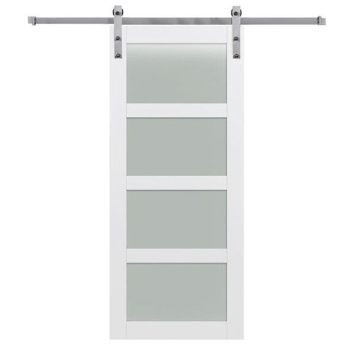 Mmi Door Primed 4-Lite 42" X 84" Kit With Stainless Steel Barn Door Hardware