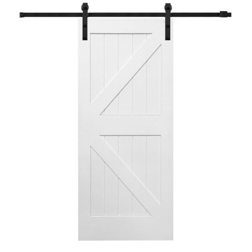 Mmi Door Primed K-Plank 42" X 84" Kit With Black Barn Door Hardware