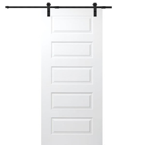 Mmi Door Primed Rockport 36" X 80" Kit With Black Barn Door Hardware