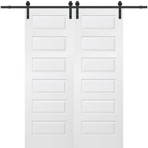 Mmi Door Primed Rockport 60" X 96" Kit With Black Barn Door Hardware