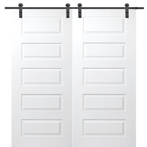 Mmi Door Primed Rockport 72" X 80" Kit With Black Barn Door Hardware