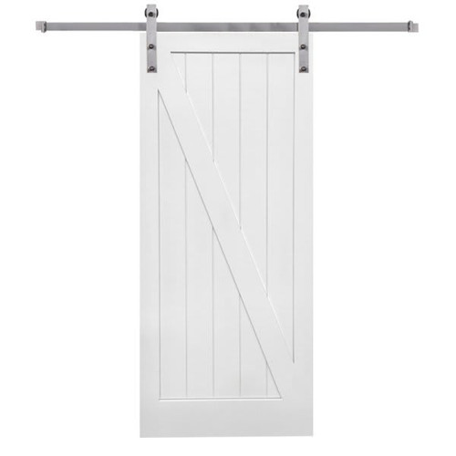 Mmi Door Z-Plank Barn Door Kit, Primed, 42" X 84" Kit With Stainless Steel Door Hardware
