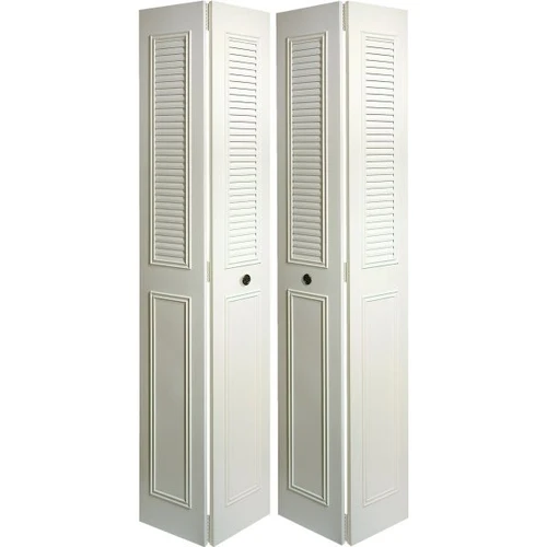 Dunbarton 60 X 80-1/2 In. Half Louver Classic Bi-Fold Door (Ivory)
