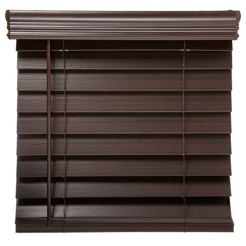 Champion 2.5 In. Embossed Faux Wood 66 In. X 64 In. Room Darkening Blind, Dark Walnut