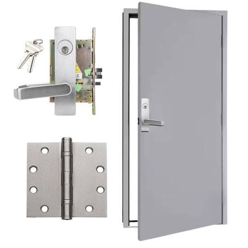 Shield Security Door Kit, 3'0" X 6'8" Door, Frame, Hinge, Mortise Lock, Left