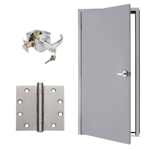 Shield Security Door Kit, 3'0" X 7'0" Door, Frame, Hinge, Entry Handle, Left