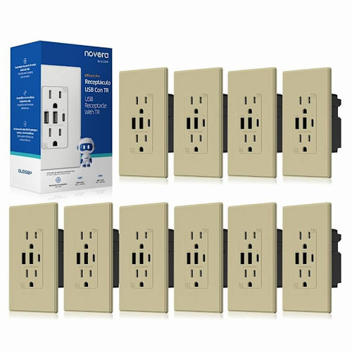 Elegrp 30w 6.0 Amp 3-Port USB Wall Outlet, Matte Almond Package Of 10 R1820D60AAC-LA10