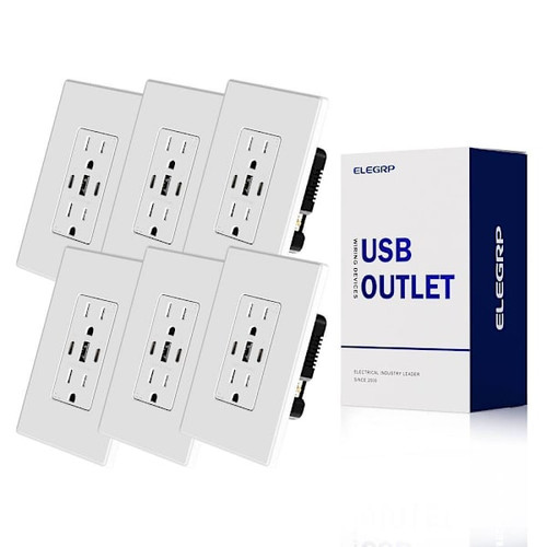 Elegrp 30w 6.0 Amp 3-Port USB Wall Outlet, Matte White Package Of 6 ER18160CCA-0106
