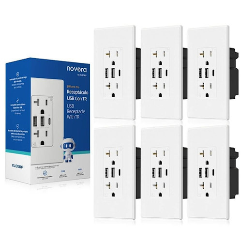 Elegrp 30w 6.0 Amp 3-Port USB Wall Outlet, Matte White Package Of 6 R1820D60AACWH6S