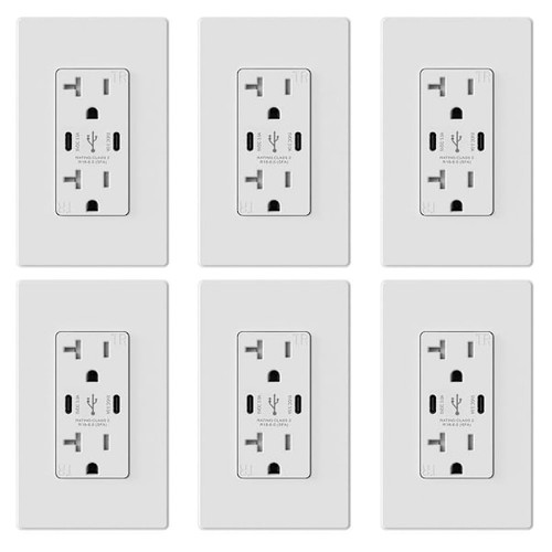 Elegrp 30w 6.0 Amp 3-Port USB Wall Outlet, Matte White Package Of 6 R1820D60CC-WH6
