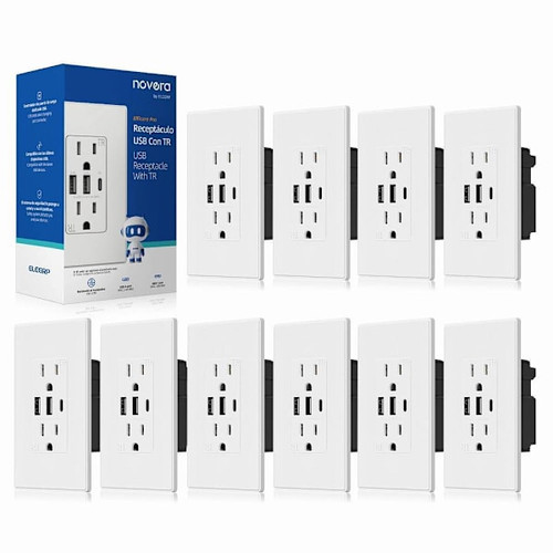 Elegrp 30w 6.0 Amp 3-Port USB Wall Outlet, Matte White Package Of 10 ER18160AAC-0110