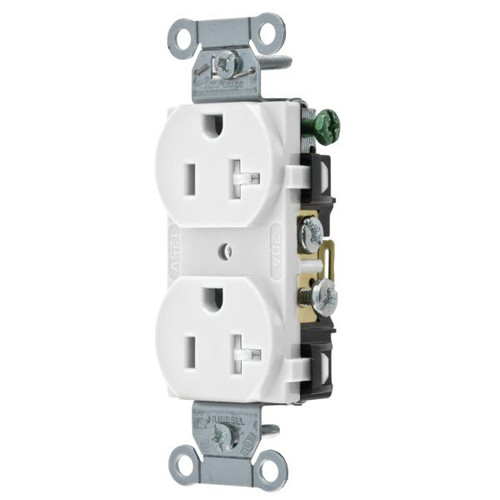 Hubbell 20 Amp 125 Volt Commercial Duplex Straight Blade Standard Outlet (White)