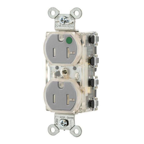 Hubbell Wiring Snapconnect 20a 125v Hospital Tr Illuminated Duplex Recp Gray