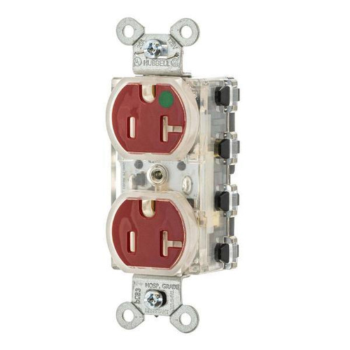 Hubbell Wiring Snapconnect 20a 125v Hospital Tr Illuminated Duplex Recp Red
