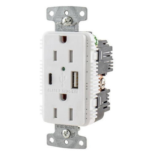 Hubbell Wiring 15 Amp 125 Volt USB A/C Duplex Receptacle White