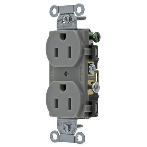 Hubbell Wiring Straight Blade 15a 125v Com Duplex Receptacle Gray Package Of 10