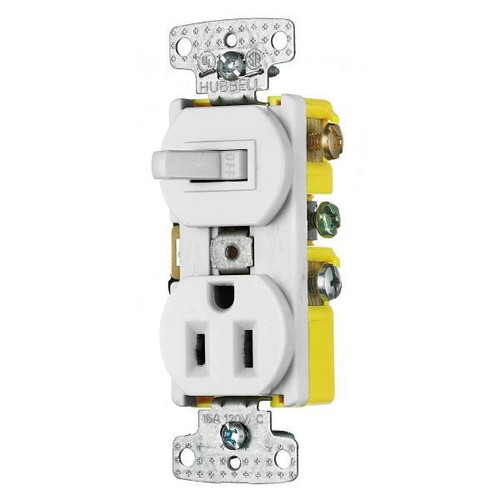 Hubbell Wiring Single Pole Toggle/15a 120v Tr Combo Recp White Package Of 10