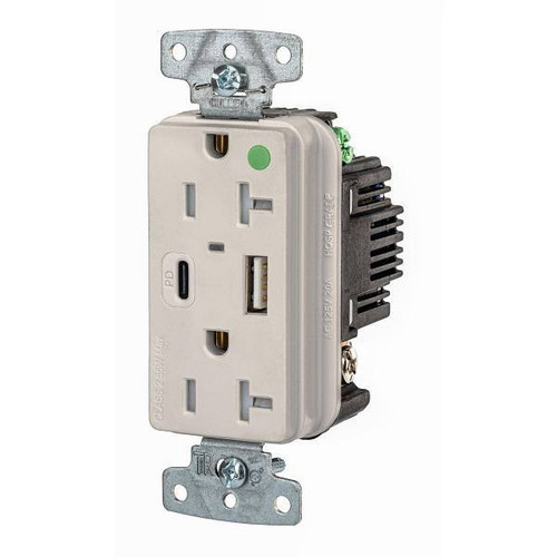 Hubbell Wiring Devices 20a Hospital Grade USB A/C Power Delivery Rec Lt Almond