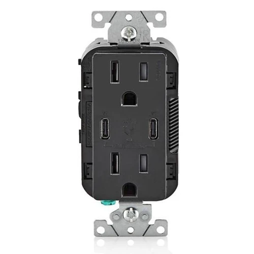 Leviton 15a Decora Tamper-Resistant Receptacle With 30w Dual USB Type C/C, Black
