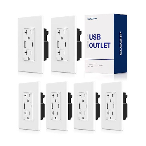 Elegrp 57w Type A & C USB Wall Outlet, Ul Listed, White Package Of 6
