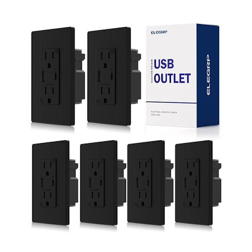 Elegrp 57w Type A & C USB Wall Outlet, Black Package Of 6