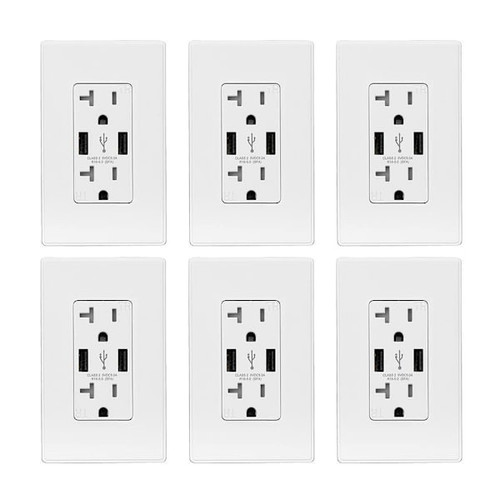 Elegrp 25w Type A USB Wall Outlet 20a Duplex Receptacle White Package Of 6