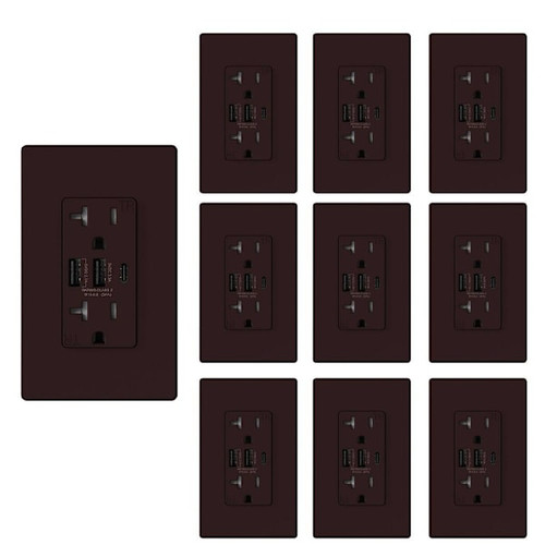 Elegrp 30w 3-Port USB Wall Outlet Dual Type A&c Ports Matte Brown Package Of 10