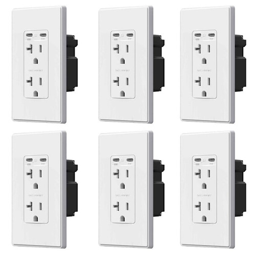 Elegrp 130w Dual Type C USB Wall Outlet, White Package Of 6