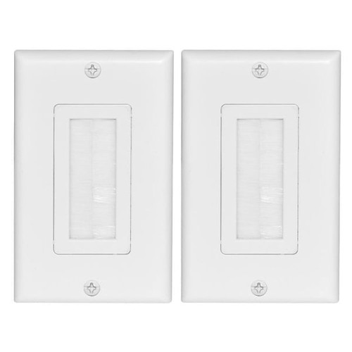 Newhouse Hardware Brush Wall Plate With Cable Pass Through, White, Package Of 2 BRWP-WH-02