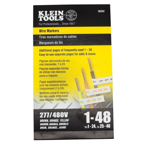 Klein Tools 277/480 Volt 3-Phase 1-48 Wire Marker Book