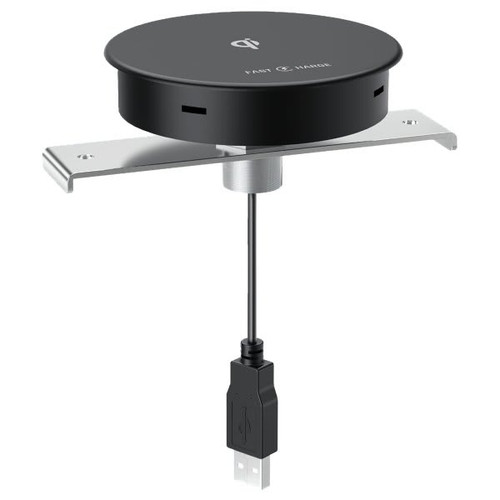 Teleadapt In-Desk Qi Wireless Charger, Hotel-Grade, 10w, Black
