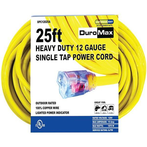 Duromax 25 Ft. 12 Ga Portable Generator Single Tap Extension Power Cord