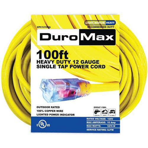Duromax 100 Ft. 12 Ga Portable Generator Single Tap Extension Power Cord