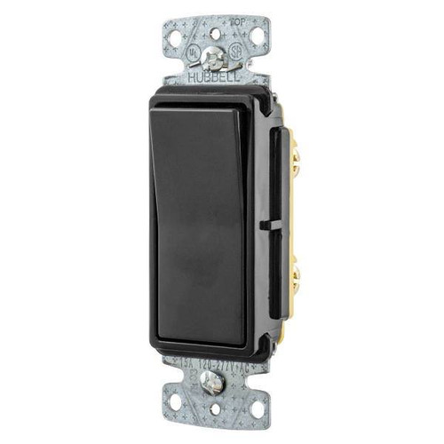 Hubbell Wiring Single Pole 15a 120/277v Rocker Deco Switch Black Package Of 10