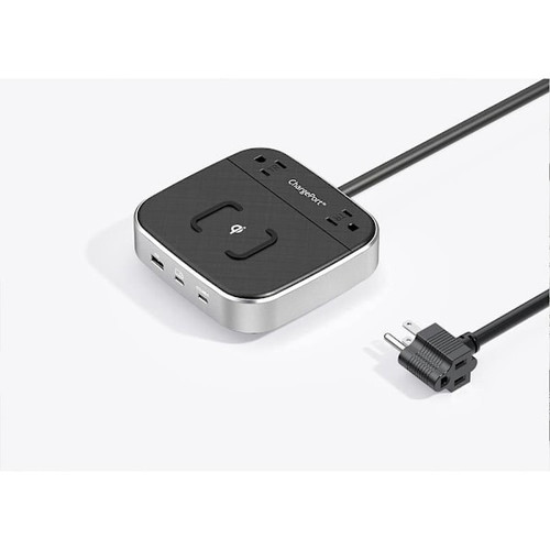 Teleadapt Chargeport PRO Charging Station, Wireless And Usb, Brushed Silver, 8'