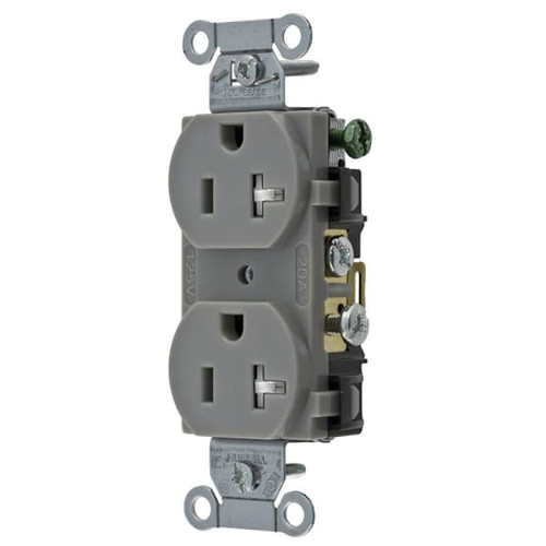Hubbell 20 Amp Commercial Grade Duplex Receptacle, Tr, Gray, Package Of 10