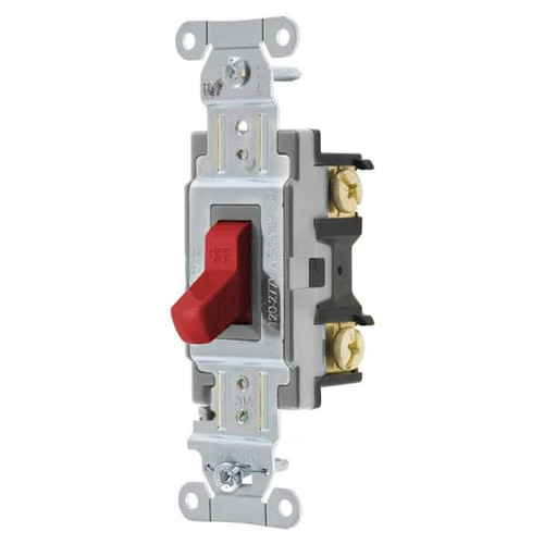 Hubbell 20 Amp Commercial Grade Toggle Switch, Double Pole, Red, Package Of 10