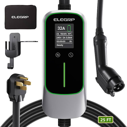 Elegrp Level 2 Portable Ev Charger For Bev/Phev With 25' Cable, 32a 240v